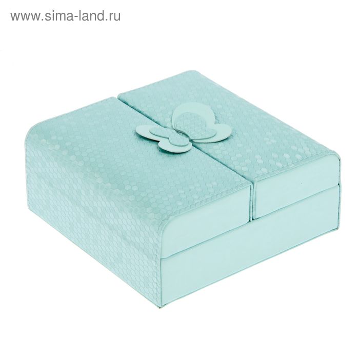 Шкатулка кожзам для украшений "Бабочка" голубая 6,5х15х15 см - Фото 1
