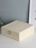 Шкатулка для часов 2 отделения и украшений «Ромбы белые», кожзам, матовая, 8.5×25×25 см - Фото 2