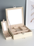 Шкатулка для часов 2 отделения и украшений «Ромбы белые», кожзам, матовая, 8.5×25×25 см - Фото 4