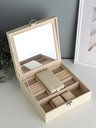 Шкатулка для часов 2 отделения и украшений «Ромбы белые», кожзам, матовая, 8.5×25×25 см - Фото 5