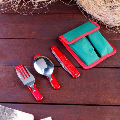 Набор туриста в чехле 5в1 рукоять металл красная с рисунком 11*13,5см