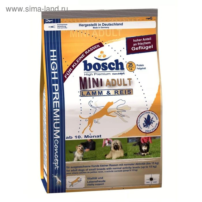 Сухой корм Bosch Mini Adult для собак мелких пород, ягненок/рис, 3 кг. - Фото 1