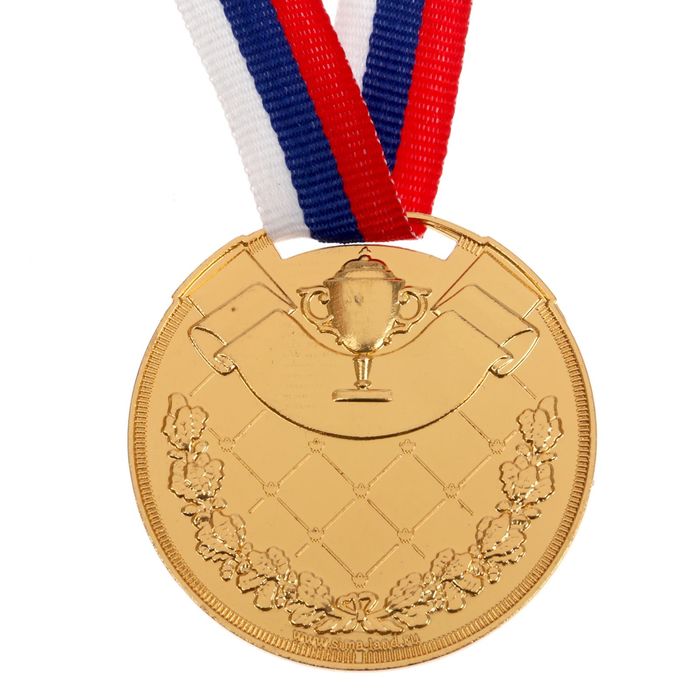 Медаль призовая 054 диам 5 см. 1 место, триколор. Цвет зол. С лентой - фото 1906845115