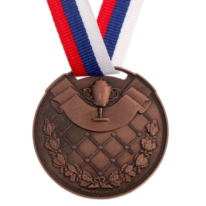Медаль призовая 054 диам 5 см. 3 место, триколор. Цвет бронз. С лентой - фото 1886226762