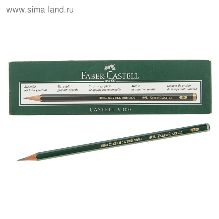 Карандаш художественный чёрнографитный Faber-Castel CASTELL® 9000 профессиональные 5B зелёный - Фото 1