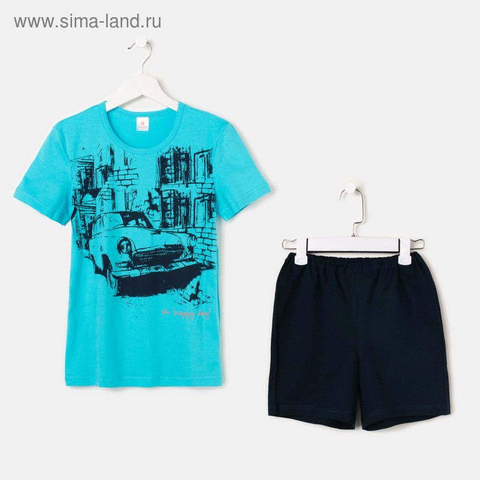 Комплект для мальчика (футболка, шорты), цвет тёмно-синий, рост 134-140 (36) см - Фото 1