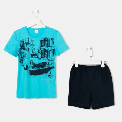 Комплект для мальчика (футболка, шорты), цвет тёмно-синий, рост 158-164 (42) см
