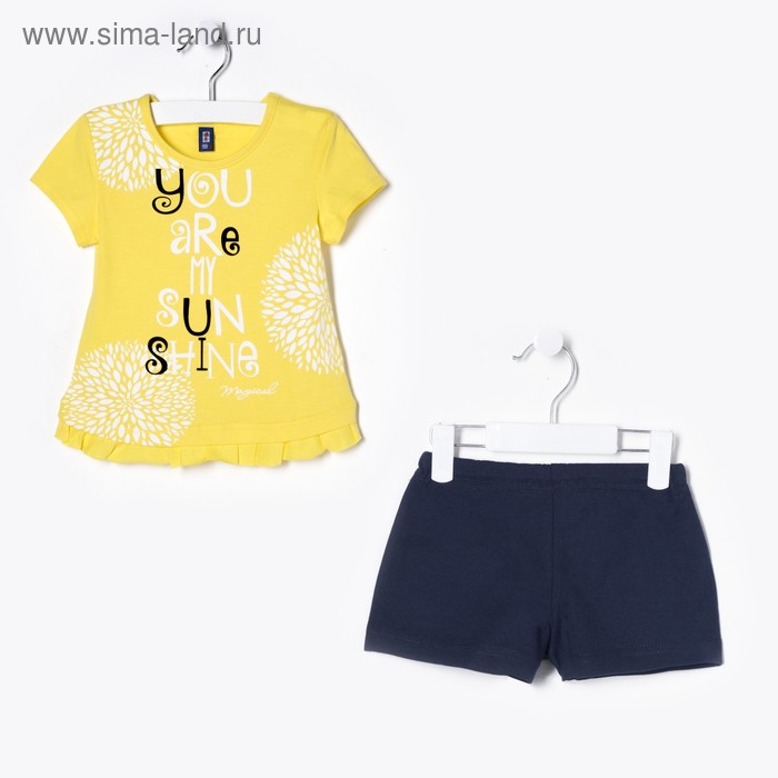 Костюм для девочки (джемпер+шорты), рост 86-92 см, цвет лимонный/тёмно-синий - Фото 1