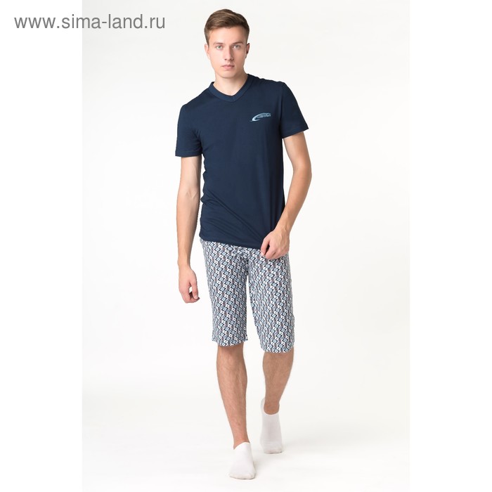 Комплект мужской (футболка, шорты), цвет синий, рост 170-176 см, размер 54 - Фото 1