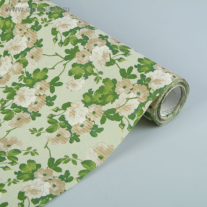 Бумага упаковочная крафт "Цветы", серо-зелёный, 0.5 х 10 м - Фото 1