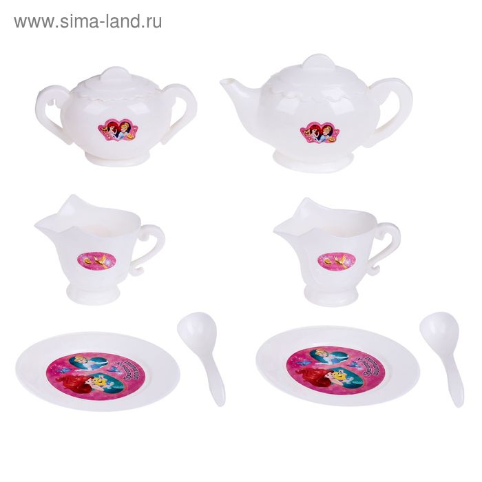 Набор посуды для игры белый "Чайный на 2 персоны", 8 предметов, + книжка с рецептами, Принцессы - Фото 1