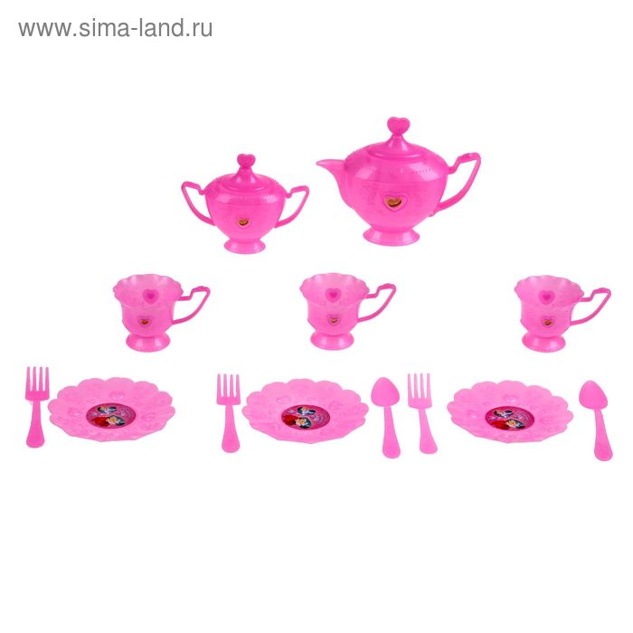 Набор посуды для игры розовый "На 3 персоны", 14 предметов, + книжка с рецептами, Принцессы - Фото 1