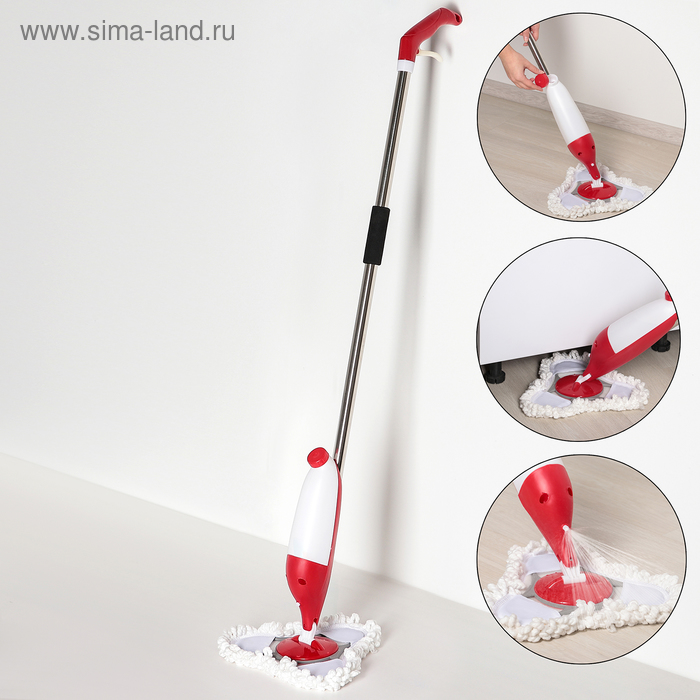 Швабра для мытья пола с распылителем Доляна, насадка микрофибра букли 25×16 см, металлическая ручка 118 см, цвет МИКС - Фото 1