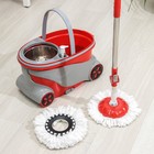 Набор для уборки: ведро на колёсиках с металлической центрифугой 15 л, швабра, запасная насадка из микрофибры, дозатор, цвет МИКС - Фото 2