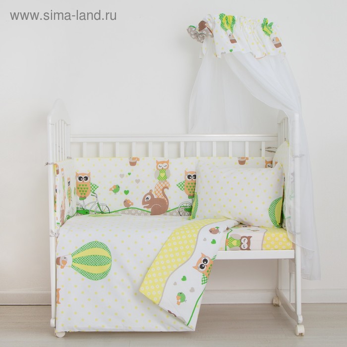 Комплект в кроватку "Совы" (8 предметов), цвет зелёный 38084 - Фото 1