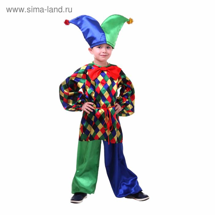 Карнавальный костюм "Клоун Кеша", рубашка, штаны, шапка, бант, р-р 32, рост 128 см - Фото 1