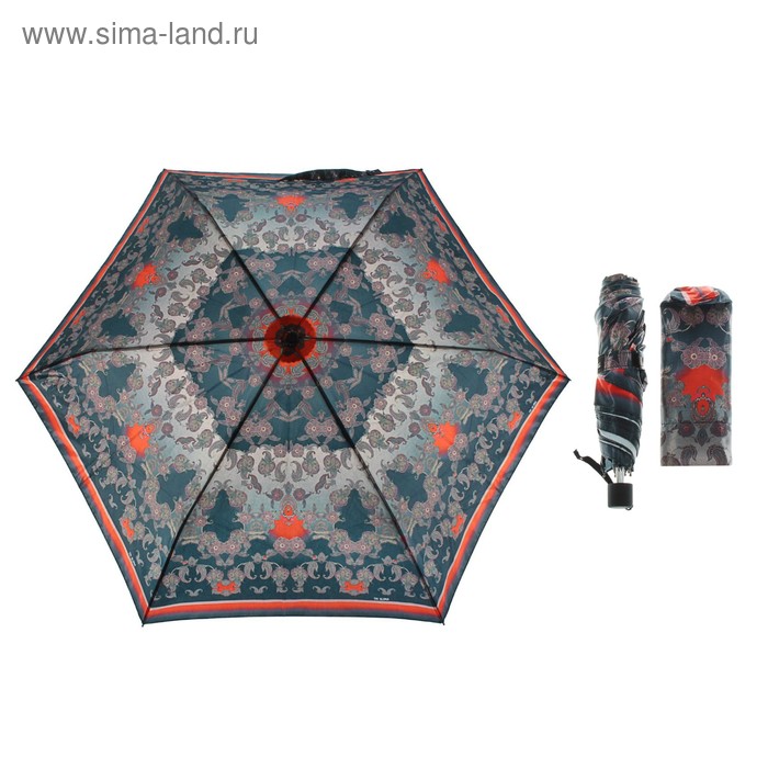 Зонт механический "Орнамент", облегчённый, R=49см, цвет чёрно-красный - Фото 1