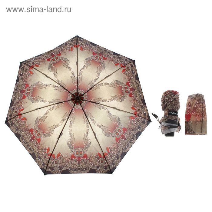 Зонт механический "Орнамент", R=48,5см, цвет бежево-красный - Фото 1