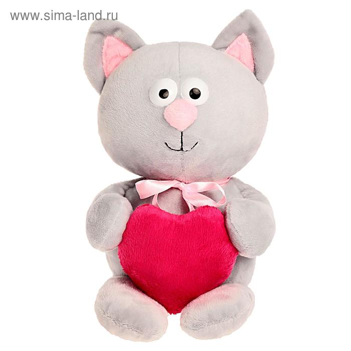 Мягкая игрушка «Котик с сердцем», цвет серый, 30 см - Фото 1