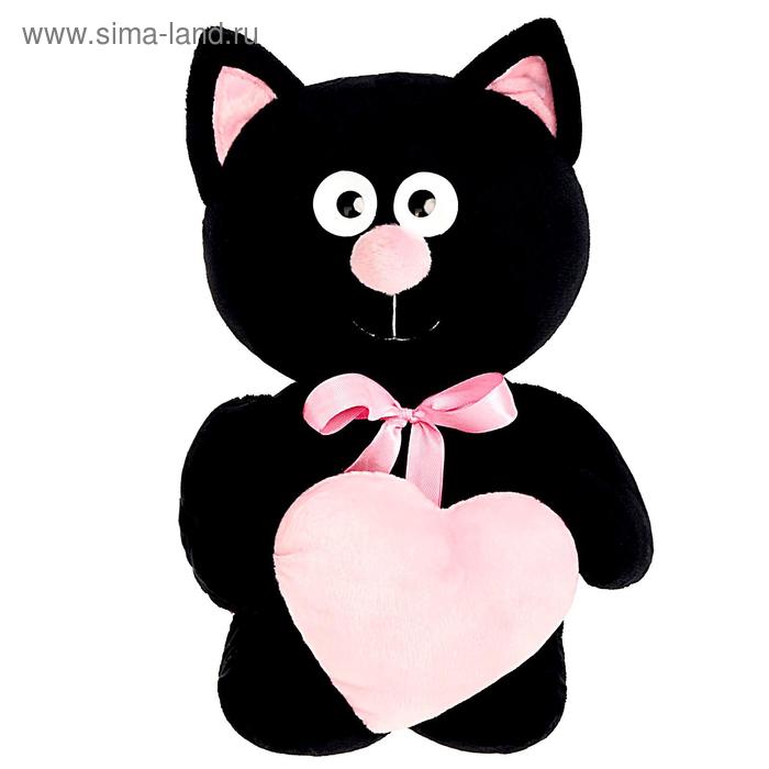 Мягкая игрушка «Котик с сердцем», цвет чёрный, 30 см - Фото 1
