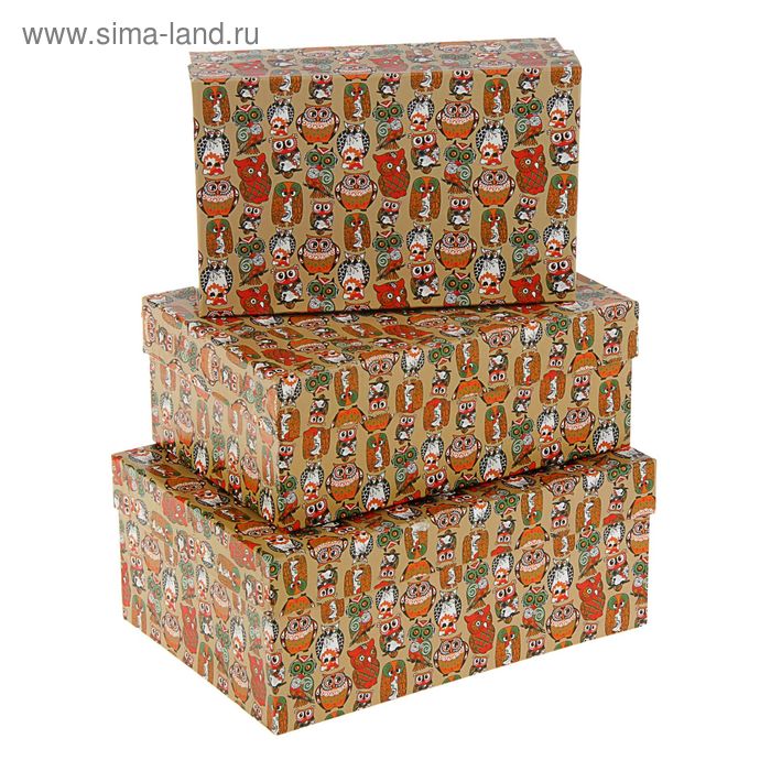 Набор коробок 3 в 1 "Совы коричневые" 23 х 16 х 9,5 - 19 х 12 х 6,5 см - Фото 1