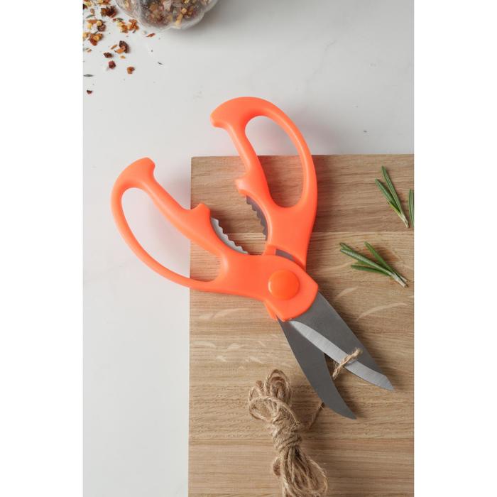 Ножницы кухонные Доляна «Ловкач», 19 см, цвет оранжевый - фото 1912055891