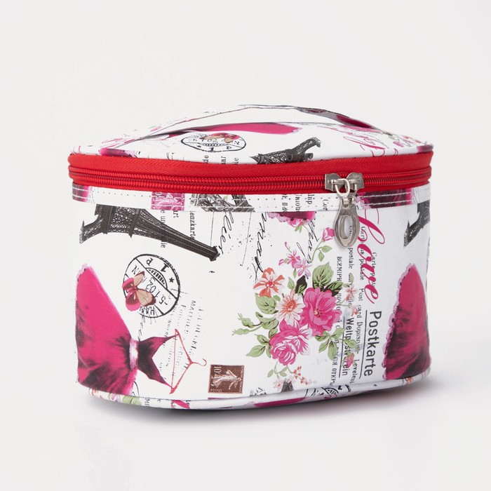 Косметичка на молнии, цвет белый/красный - Фото 1