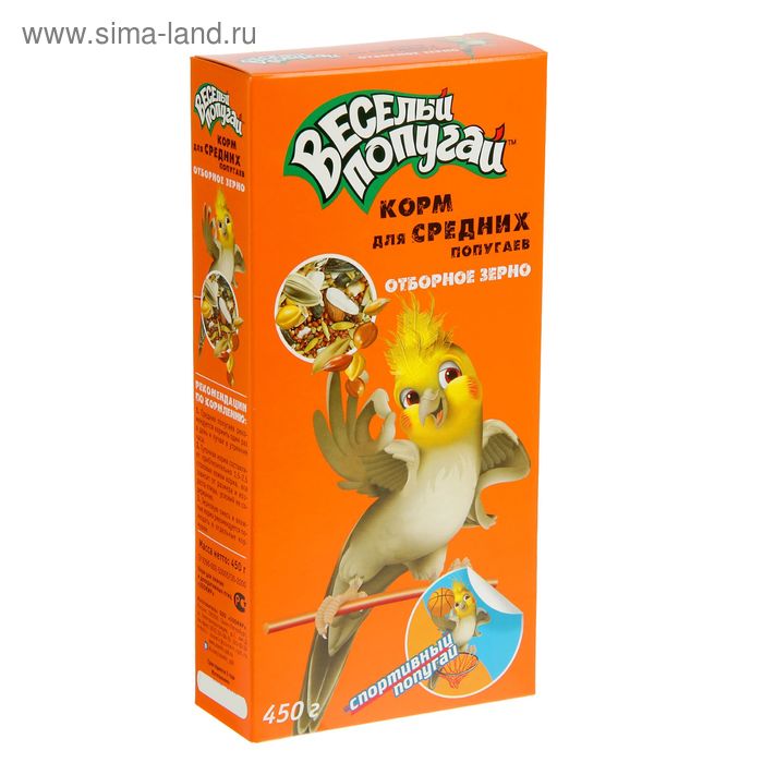 Корм "Весёлый попугай" для средних попугаев, отборное зерно, 450 г (+подарок) - Фото 1