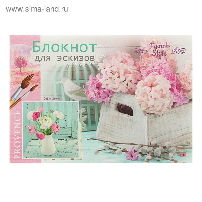 Блокнот для эскизов А4, 24 листа на скрепке "Нежно-розовые цветы", бумажная обложка, блок офсет 80 г/м2 - Фото 1