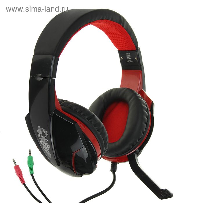 Наушники Qumo Dragon War Bionic, игровые, полноразмерные, микрофон, 3.5мм, 2м, чёрно-красные - Фото 1