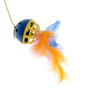 Удочка с погремушкой, бубенчиком и пером, Зооник, 37 см, микс