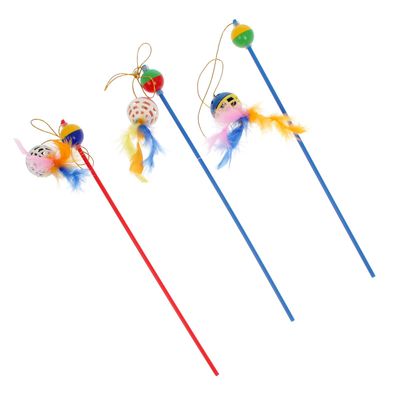 Удочка с погремушкой, бубенчиком и пером, Зооник, 37 см, микс