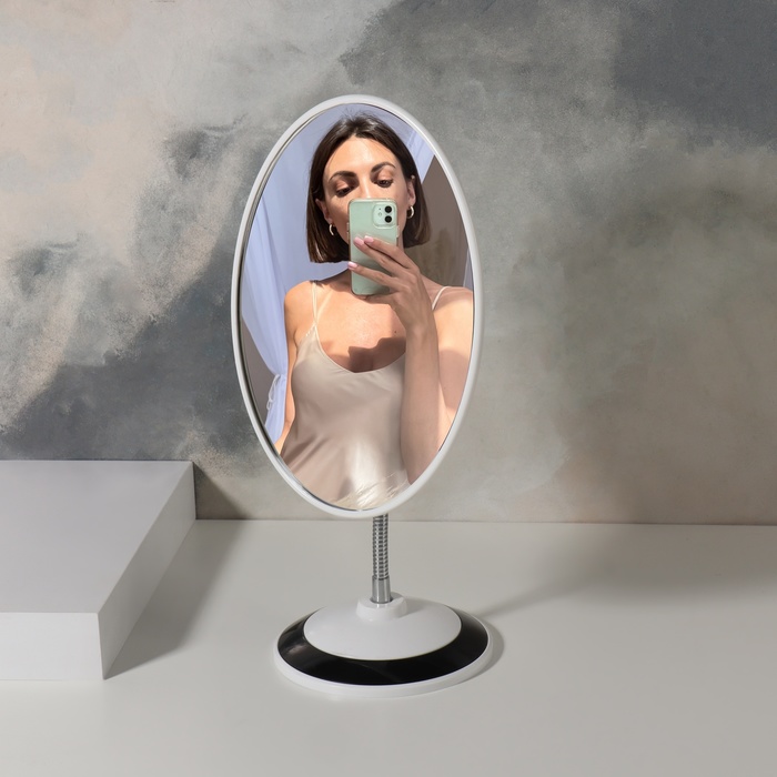 Зеркало настольное «Овал», на гибкой ножке, зеркальная поверхность 14,5 × 20,2 см, цвет чёрный/белый - Фото 1