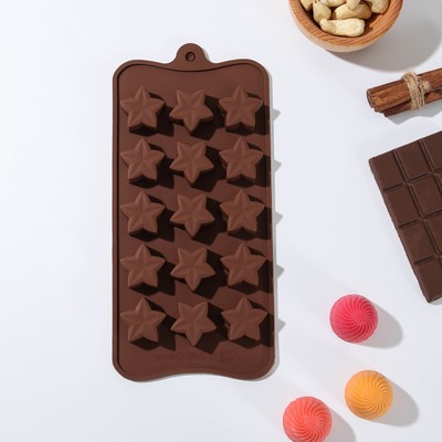 Форма для шоколада Доляна «Звездочёт», силикон, 20,5×10,5×1,5 см, 15 ячеек, цвет коричневый