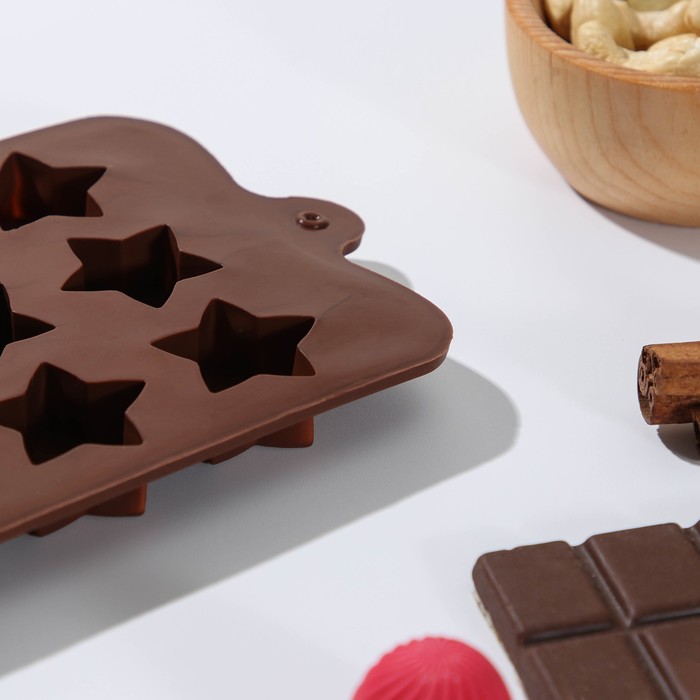 Форма для шоколада Доляна «Звездочёт», силикон, 20,5×10,5×1,5 см, 15 ячеек, цвет коричневый - фото 1880315194