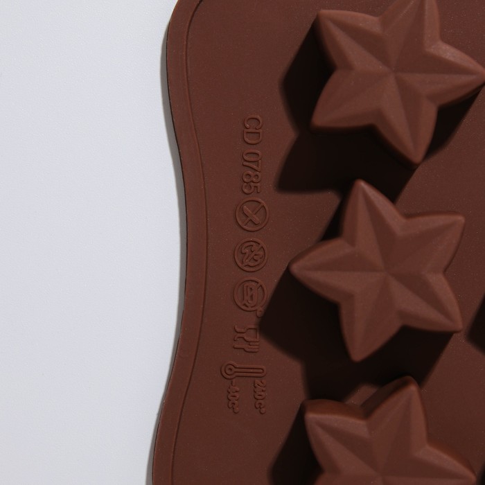 Форма для шоколада Доляна «Звездочёт», силикон, 20,5×10,5×1,5 см, 15 ячеек, цвет коричневый - фото 1880315195