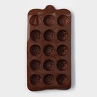 Форма для шоколада Доляна «Клумба цветов», силикон, 20,5×10,5×1,5 см, 15 ячеек, цвет коричневый - Фото 2