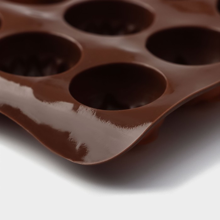 Форма для шоколада Доляна «Клумба цветов», силикон, 20,5×10,5×1,5 см, 15 ячеек, цвет коричневый - фото 1909776400