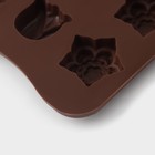 Форма для шоколада Доляна «Поляна», силикон, 20,5×10,5×1,5 см, 15 ячеек (2,3×2,3 см), цвет коричневый - Фото 4