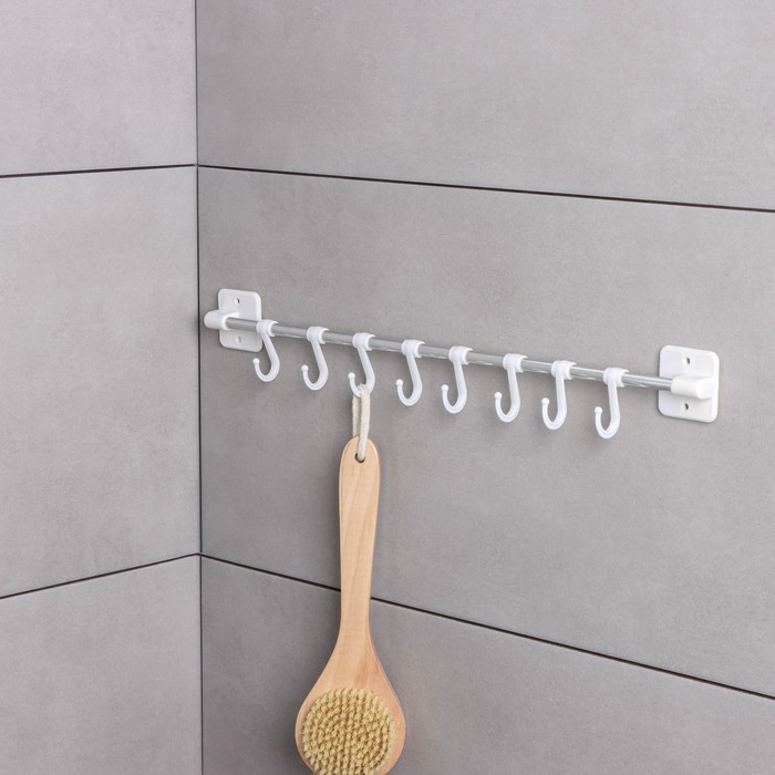 Держатель для полотенец в ванную, 8 крючков, 45 см, белый - Фото 1