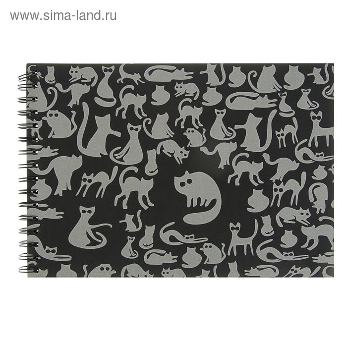 Блокнот для эскизов А4, 40 листов на гребне, "Ночные коты", чёрный тонированный блок 160г/м2 - Фото 1