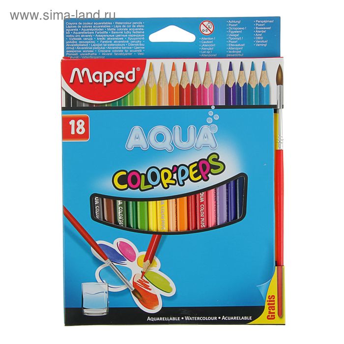 Карандаши акварельные, трёхгранные, 18 цветов Maped Color Peps, с кистью - Фото 1