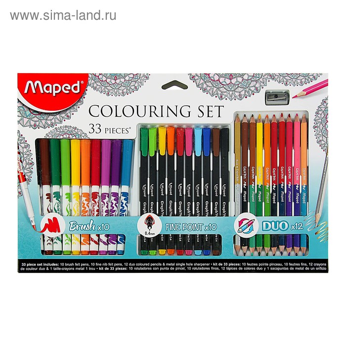 Набор для рисования Maped Color Peps 33 предмета: фломастеры, ручка капилярная, карандаши цветные двусторонние, точилка - Фото 1