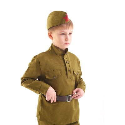 Костюм военного «Солдат», гимнастёрка, ремень, пилотка, 3-5 лет, рост 104-116 см