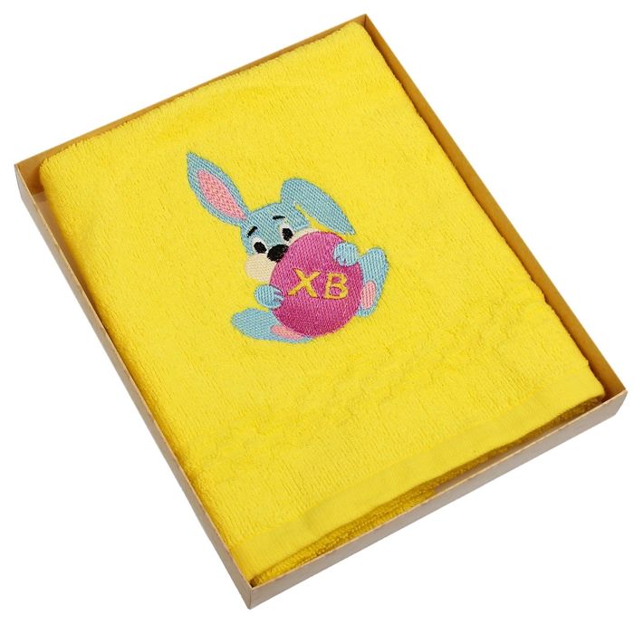 Полотенце Collorista Пасха и зайка с вышивкой, цвет жёлтый, 40х70 см, 400 гр/м2 - Фото 1
