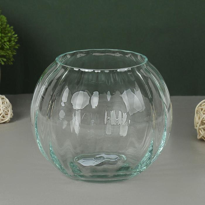 ваза "Шар" риф. (диам.горл-8,5см) 13,5х11см, V=1,1л  из прозрачного стекла (без декора) - Фото 1