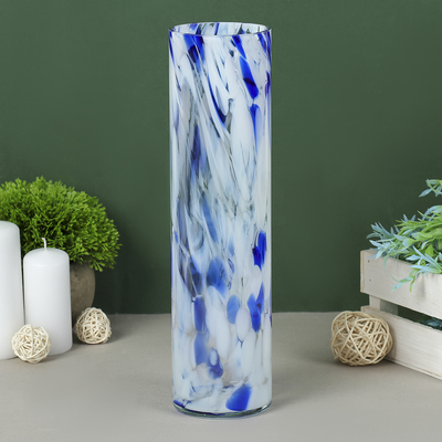 Ваза «Цилиндр», 8×30 см, стекло, бело-синяя