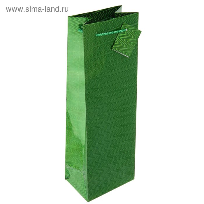 Пакет подарочный под бутылку голография "Зелёная волна" 36 х 12 х 9 см - Фото 1