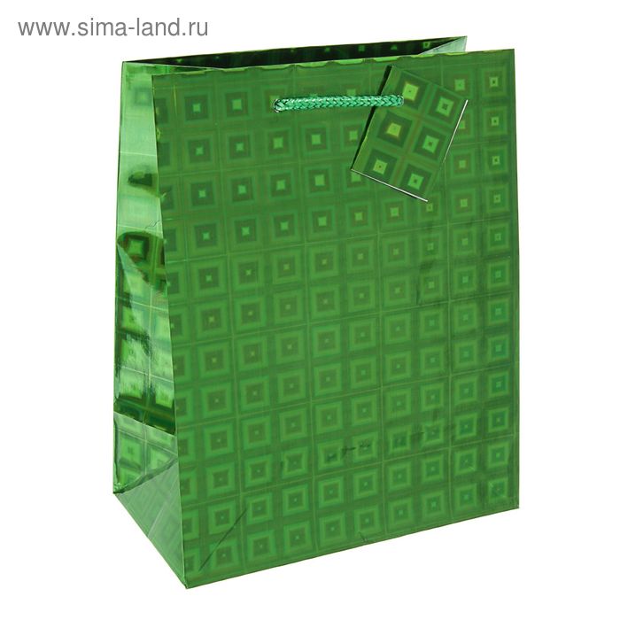 Пакет голографический "Зелёные ромбы" 23 х 18 х 10 см - Фото 1