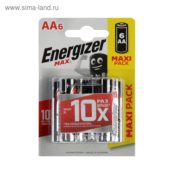 Батарейка алкалиновая Energizer Max +PowerSeal, AA, LR6-6BL, 1.5В, блистер, 6 шт. - Фото 1